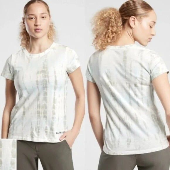 Athleta Size L Organic Cotton Daily Printed Tee Short Sleeve White Green - Picture 2 of 10